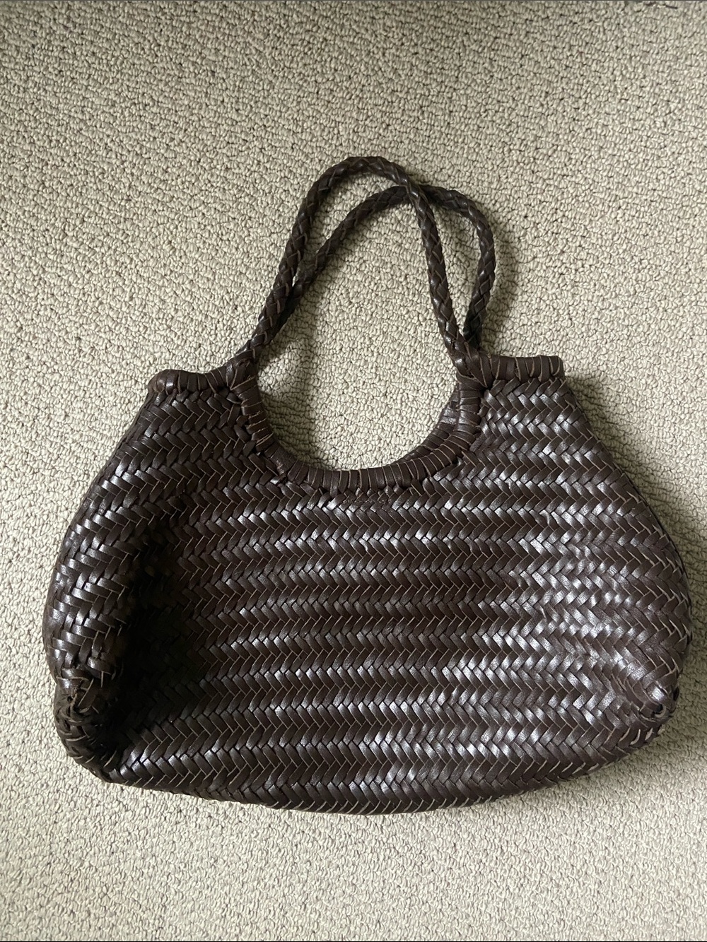 Mango Woven Shoulder Bag in Dark Brown